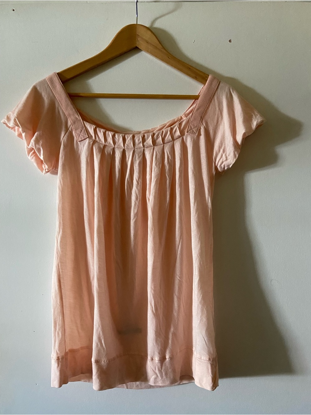 Stella McCartney Peach Short Sleeve Pleated Scoop Neck Top size S